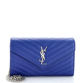 Saint Laurent Classic Monogram Wallet on Chain Matelasse Chevron Leather Medium