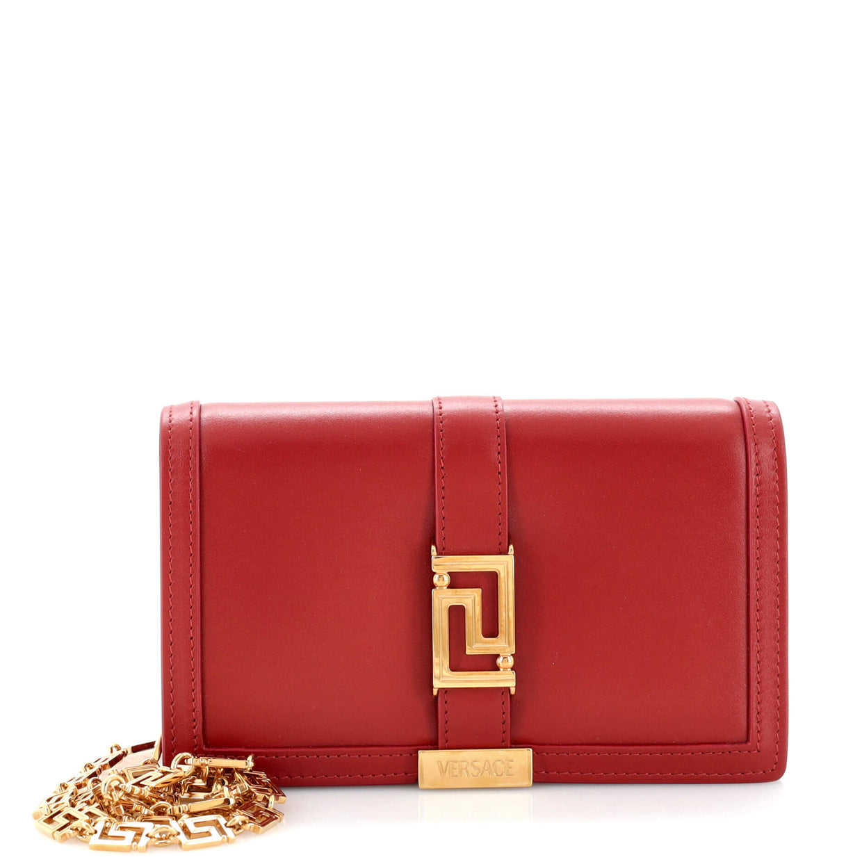 Versace Greca Goddess Convertible Clutch Leather Mini Red 2219671