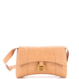 Balenciaga Hourglass Sling Shoulder Bag Crocodile Embossed Leather Small