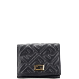 Fendi Trifold Wallet Zucca Embossed Leather Mini