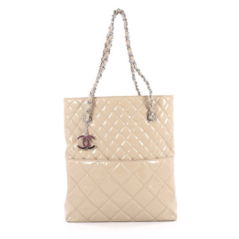 Chanel In The Business Tote Quilted Patent Vinyl North South Neutral