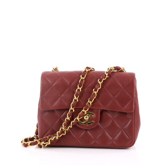 Chanel Vintage Square Classic Single Flap Bag Quilted Lambskin Mini Red
