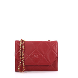 Chanel Vintage Diamond CC Flap Bag Quilted Lambskin Small Red