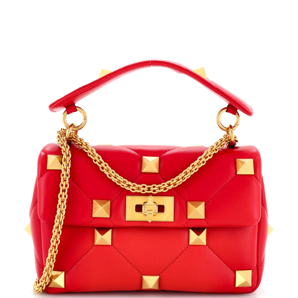 Valentino Garavani Roman Stud Flap Bag Quilted Leather Small Red