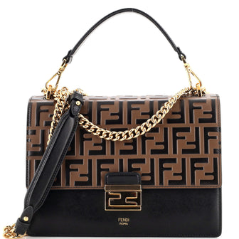 Fendi Kan U Shoulder Bag Zucca Embossed Leather Medium