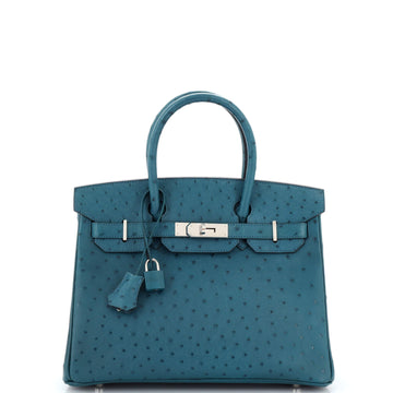 Hermes Birkin Handbag Blue Ostrich with Palladium Hardware 30