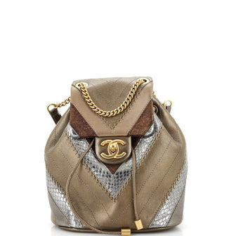 Chanel Flap Backpack Chevron Calfskin, Caviar and Snakeskin with Chain Detail Small