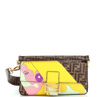 Fendi Antonio Lopez Baguette NM Bag Zucca Coated Canvas with Printed Leather Inlay Medium