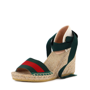 Gucci Women' Web Ankle Wrap Wedge Espadrilles Canvas