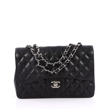 Chanel Vintage Classic Single Flap Bag Quilted Caviar Jumbo Black