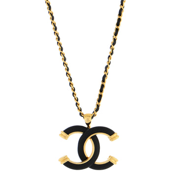 Chanel CC Woven Chain Pendant Necklace Metal with Leather