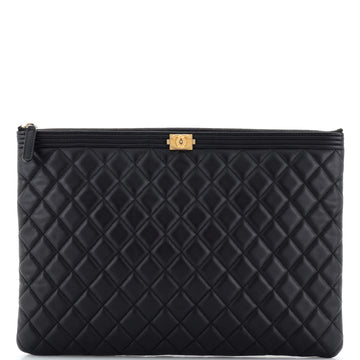 Chanel Boy O Case Clutch Quilted Lambskin Large