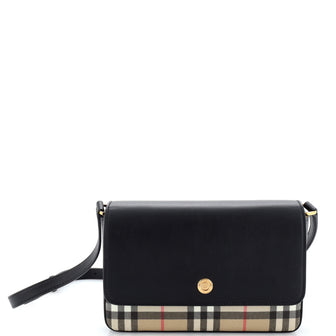 Burberry Hampshire Shoulder Bag Leather and Vintage Check Canvas Small