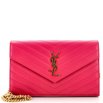 Saint Laurent Classic Monogram Wallet on Chain Matelasse Chevron Leather Medium