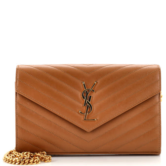 Saint Laurent Classic Monogram Wallet on Chain Matelasse Chevron Leather Medium