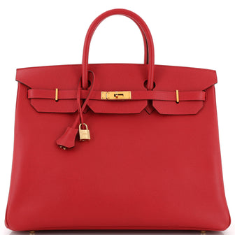 Hermes Birkin Handbag Red Courchevel with Gold Hardware 40