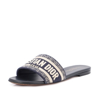 Christian Dior Women's Dway Flat Sandals Embroidered Canvas