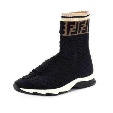 Fendi Women's Rockoko High-Top Sneakers Knit Stretch Fabric with Zucca Trim