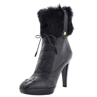 Louis Vuitton Women's Lace Up Ankle Boots Leather with Fur