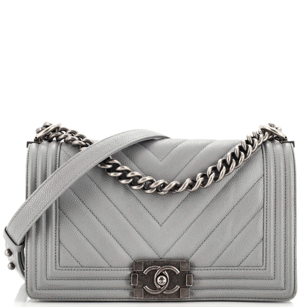 Chanel Boy Flap Bag Chevron Caviar Old Medium Gray 2221751