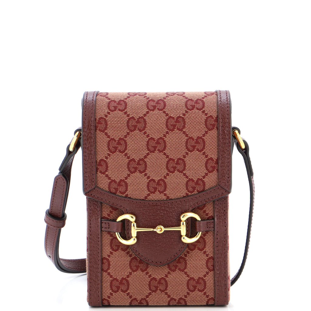 Gucci Horsebit 1955 Crossbody Bag GG Coated Canvas Mini Brown.