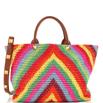 Valentino Garavani Rockstud Summer Tote Multicolored Raffia