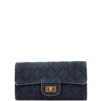 Chanel CC Gusset Classic Flap Wallet Quilted Denim Long