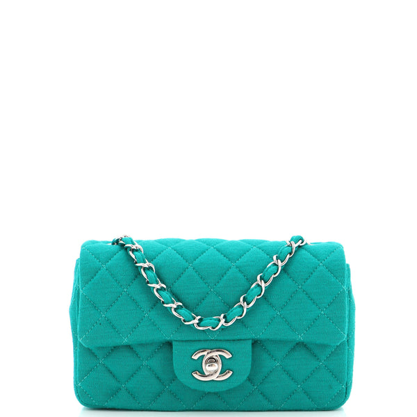 Chanel Classic Single Flap Bag Quilted Jersey Mini Green