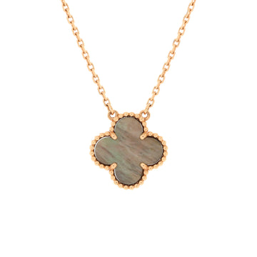Van Cleef & Arpels Vintage Alhambra Pendant Necklace 18K Rose Gold and Grey Mother of Pearl