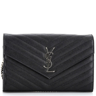 Saint Laurent Classic Monogram Wallet on Chain Matelasse Chevron Leather Medium