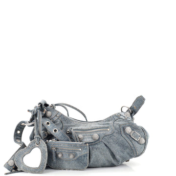 Balenciaga Le Cagole Giant Studs Shoulder Bag Denim with Crystals Small