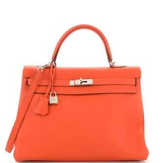 Hermes Kelly Handbag Red Togo with Palladium Hardware 35