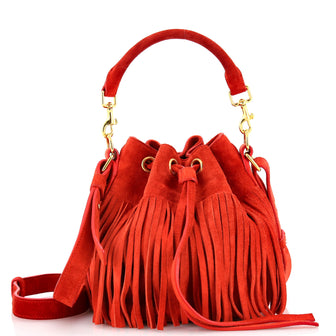 Saint Laurent Fringe Emmanuelle Bucket Bag Suede Medium