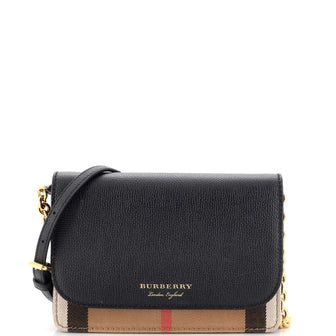 Burberry Hampshire Wallet on Chain Leather and House Check Canvas