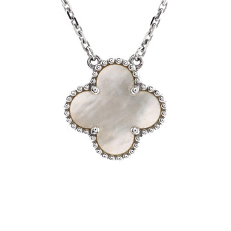 Van Cleef & Arpels Vintage Alhambra Pendant Necklace 18K White Gold and Mother of Pearl
