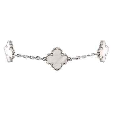Van Cleef & Arpels Vintage Alhambra 5 Motifs Bracelet 18K White Gold and Mother of Pearl
