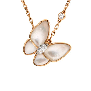 Van Cleef & Arpels Two Butterfly Pendant Necklace 18K Rose Gold with Mother of Pearl and Diamonds