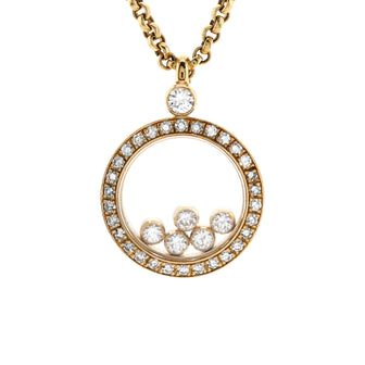 Chopard Happy Diamonds Round Pendant Necklace 18K Yellow Gold with Diamonds and 5 Floating Diamonds