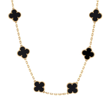 Van Cleef & Arpels Vintage Alhambra 10 Motifs Necklace 18K Yellow Gold and Onyx