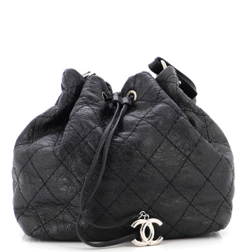Chanel On the Road Drawstring Bucket Bag Quilted Glazed Leather
