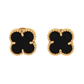 Van Cleef & Arpels Sweet Alhambra Stud Earrings 18K Yellow Gold and Onyx