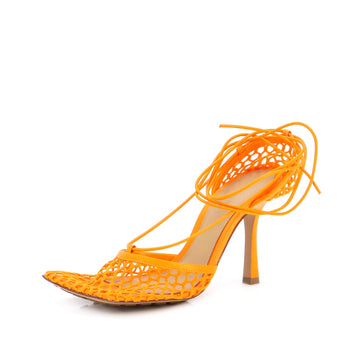 Bottega Veneta Women's Stretch Ankle Tie Heeled Sandals Mesh with Leather