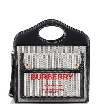 Burberry Logo Pocket Tote Canvas with Leather Mini