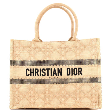 Christian Dior Book Tote Cannage Embroidered Raffia Medium