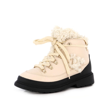 Chanel Women's CC Lace-Up Winter Boots Leather and Shearling