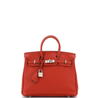 Hermes Birkin Handbag Red Togo with Palladium Hardware 25