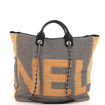 Chanel Deauville Logo Shopping Tote Printed Raffia Large