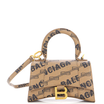 Balenciaga Hourglass Top Handle Bag Allover Logo Monogram Coated Canvas XS