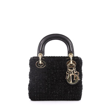 Christian Dior Lady Dior Handbag Cannage Quilt Tweed Mini Black 2225708