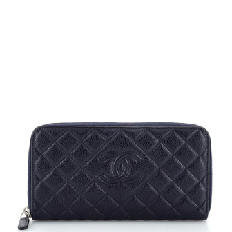 Chanel Zip Around Wallet Quilted Caviar Long